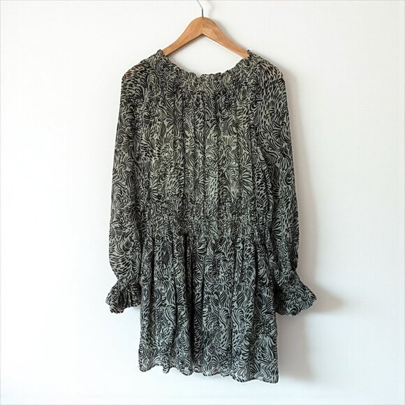 NWT Cinq a Sept Janelle Dress Long Sleeve Ruffles Meadow and Black Womens 2 Boho - Picture 11 of 12